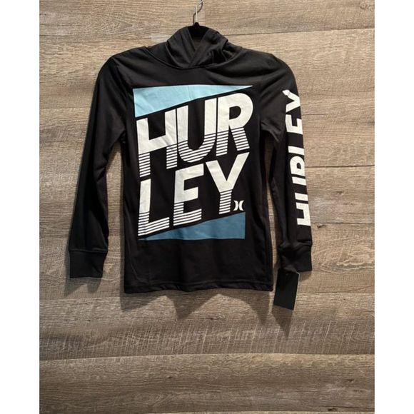 Hurley Boys Black Long Sleeve Hoodie Top Sz S - Picture 1 of 4